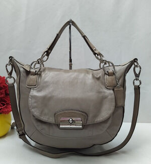 Coach Kristin Gray Leather Zipper Hobo Crossbody Shoulder Bag